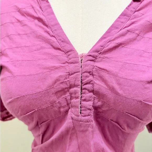 Free People Pink Ruched Blouse with Elbow-Length Sleeves - Picture 2 of 5